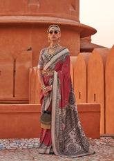 Weaved red Shaded Ajrak Inspired silk saree with gold finish | Silk saree